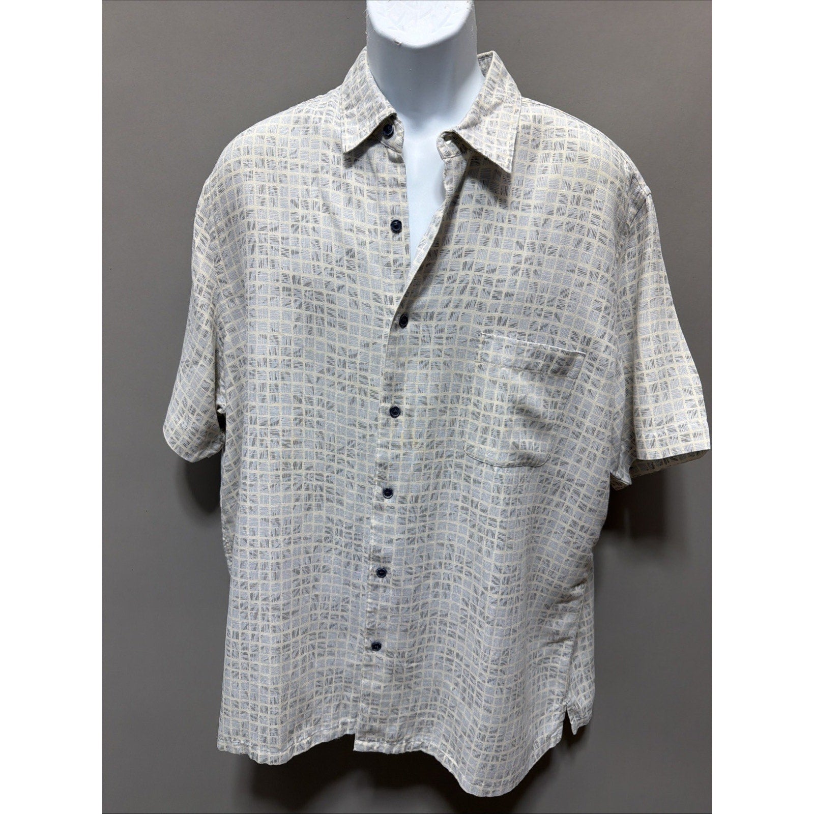 Tasso Elba Island Shirt Mens 2XL Beige Silk Linen Blend Short Sleeve Button Up