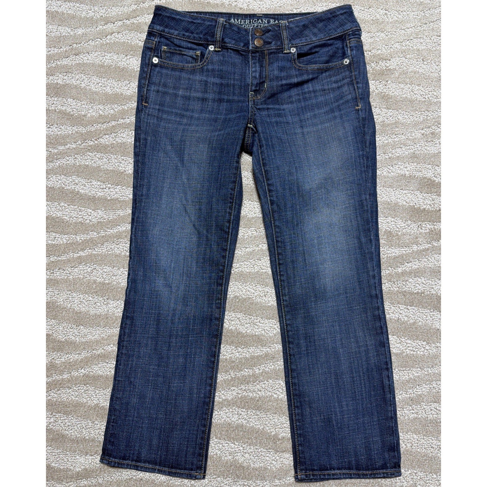 Womens AE American Eagle Artist Cropped Capri Stretch Dark Crop Denim Jeans 4 R