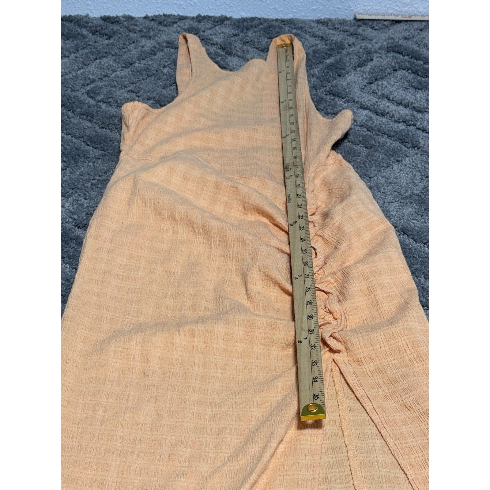 FREE PEOPLE Kokomo Peach Midi Tank Dress Ruched Side Slit Cotton Blend Size Med
