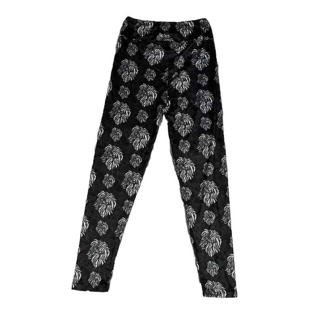 Black Lion Art Deco Print Black White Leggings Size Small 92% Poly 8% Spandex