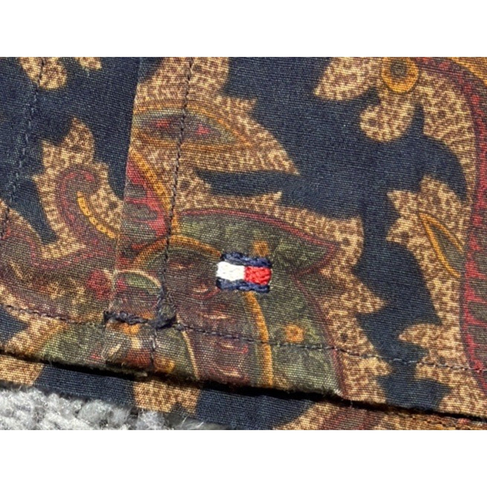 Tommy Hilfiger Men's Long Sleeve Paisley Cotton Shirt Brown Multi Color Size L