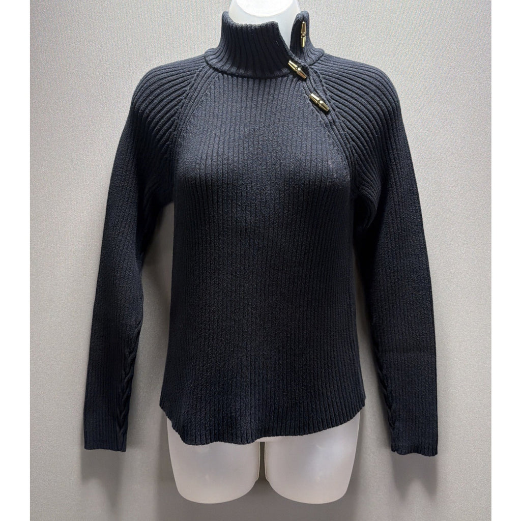 Ralph Lauren Heavyweight Black Cotton Ribbed Turtleneck Sweater Size M Spot