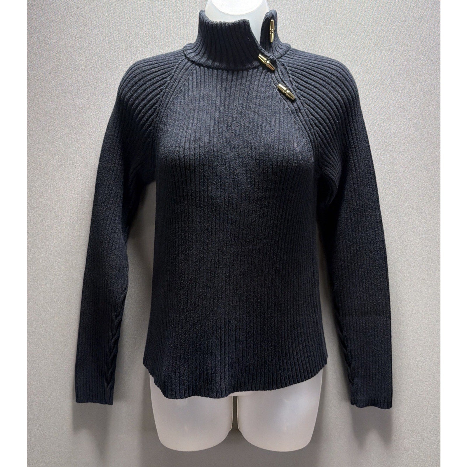 Ralph Lauren Heavyweight Black Cotton Ribbed Turtleneck Sweater Size M Spot