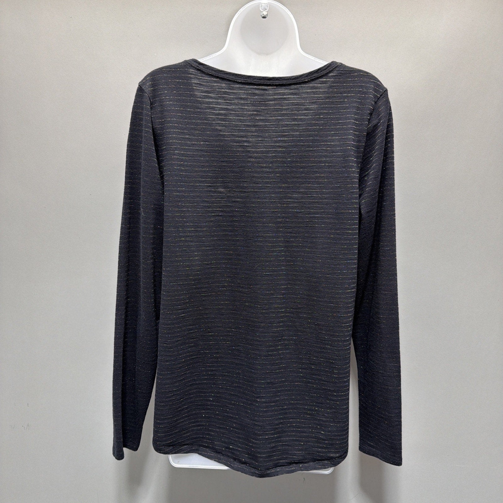 Womens SONOMA Black w METALLIC Stripe Longer Everyday Tee Shirt Top L
