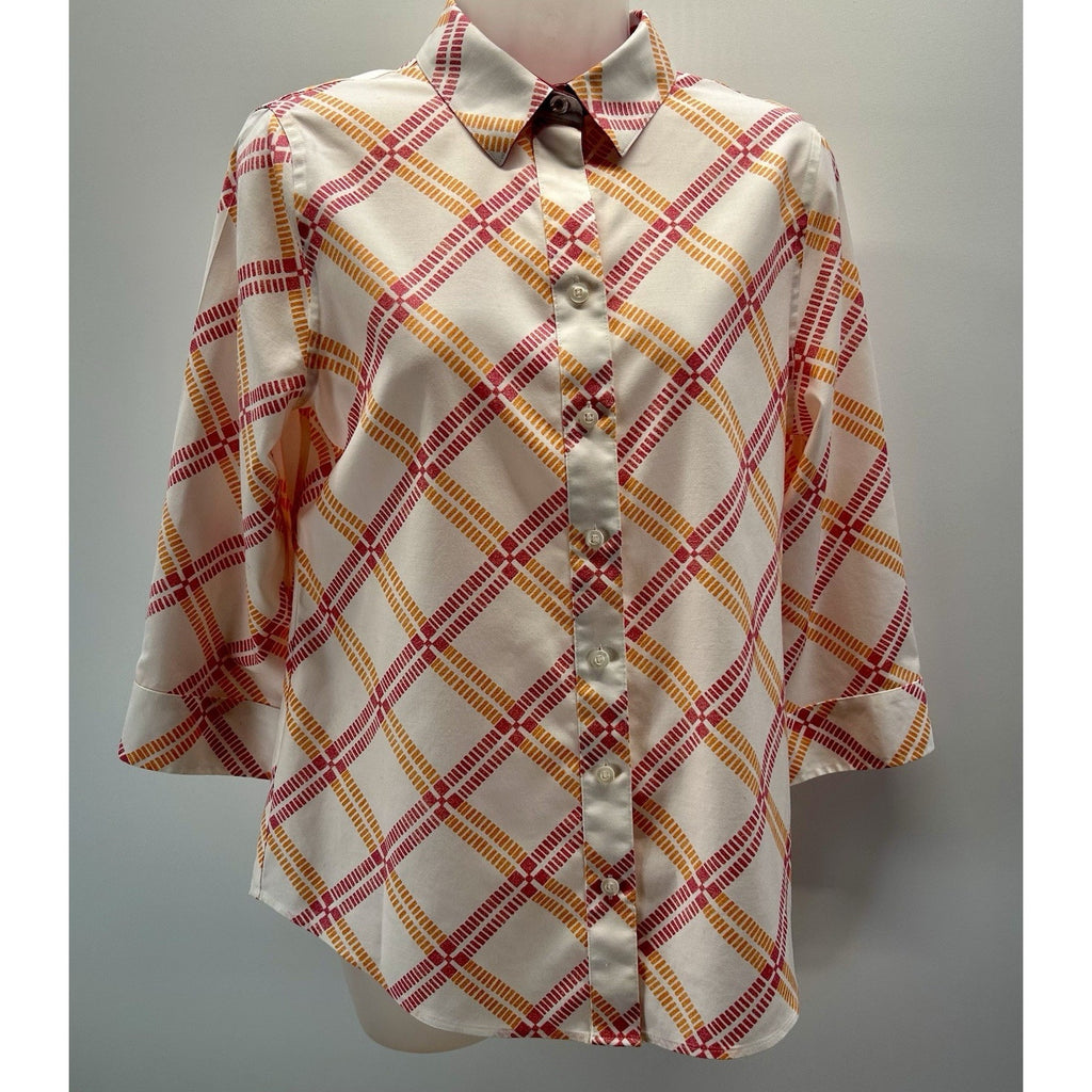 Chico's Summer White Wrinkle-free Cotton Blouse Pink Orange Sz00 US 0/2