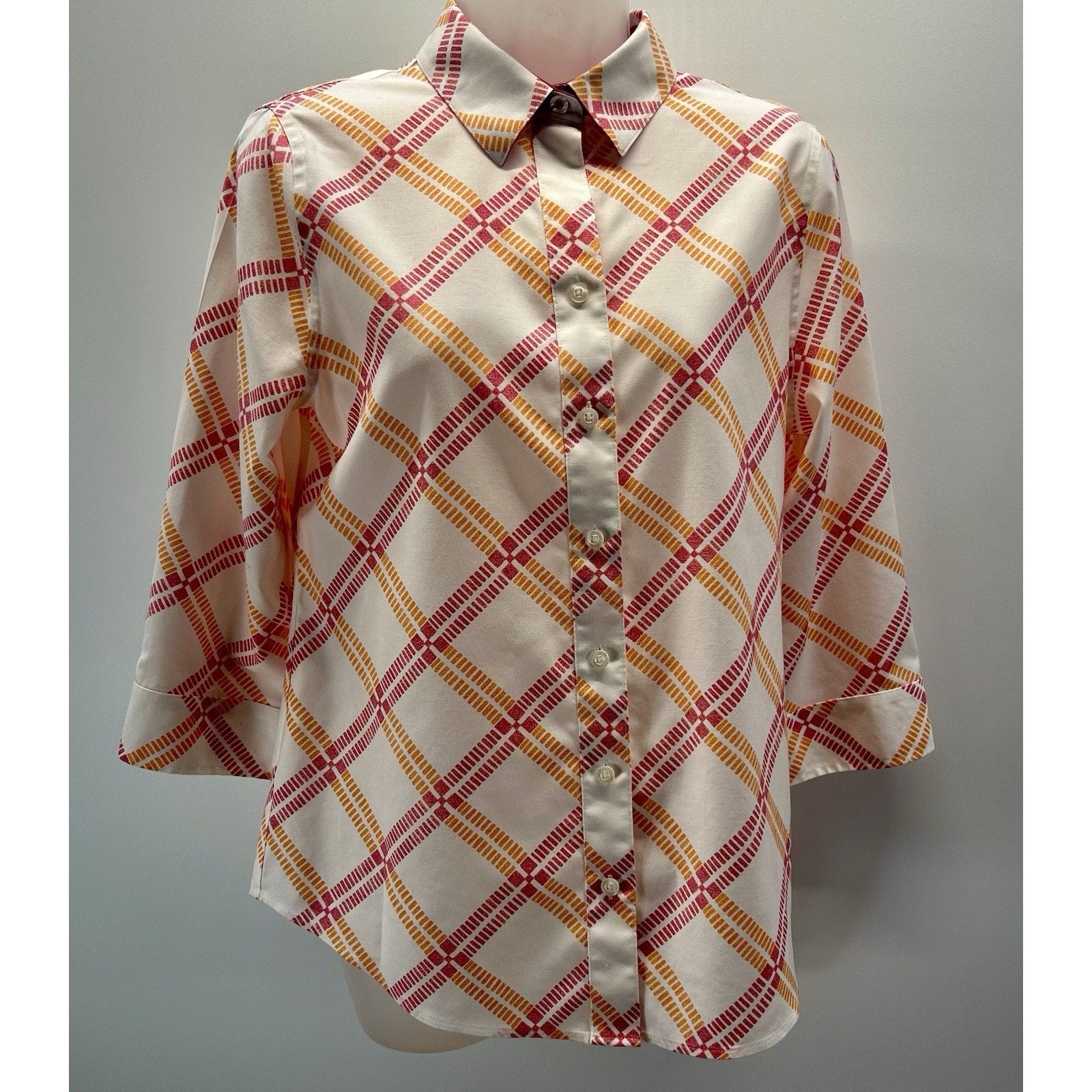 Chico's Summer White Wrinkle-free Cotton Blouse Pink Orange Sz00 US 0/2