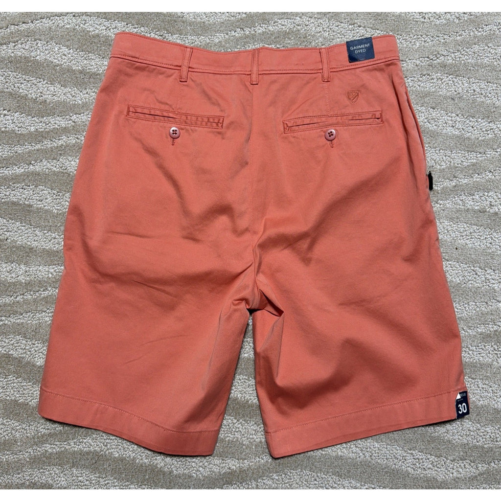 Cremieux Mens Hampton Khaki Salmon Coral Shorts Inseam 9" Flat Front Size 30 NWT