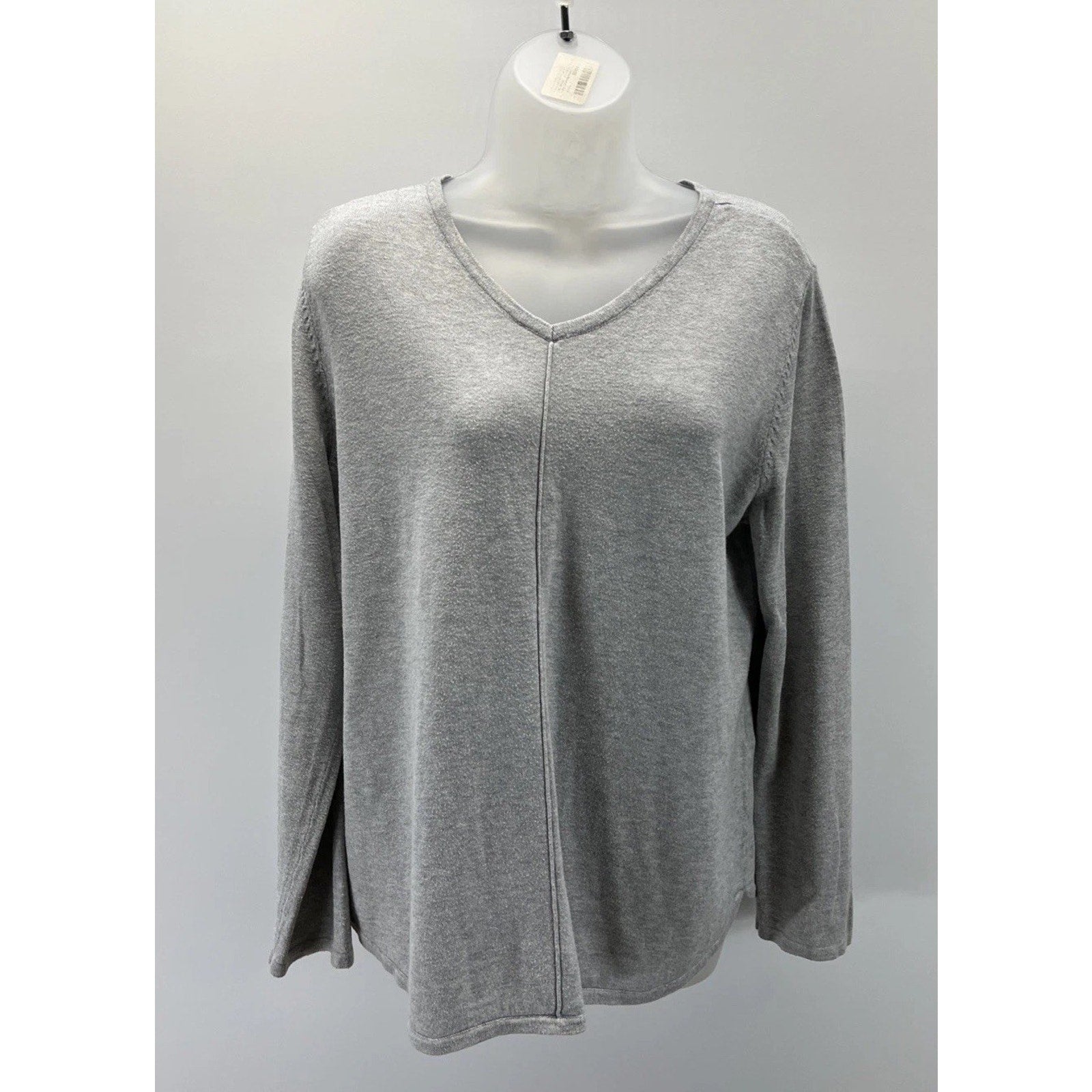 Chicos 2 Tunic Sweater Womens L Gray V Neck Lightweight Pullover