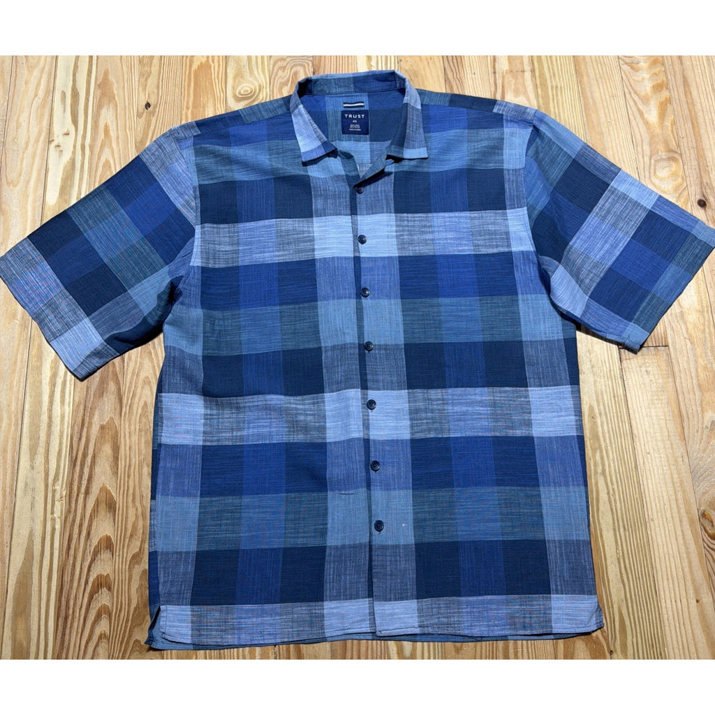 Trust Linen Men's Button Down Blue Plaid Camp Shirt Size Big 4X