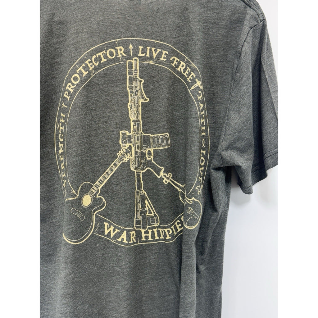 War Hippies T-Shirt Army Green Strength Protector Live Free Faith Love Men’s S