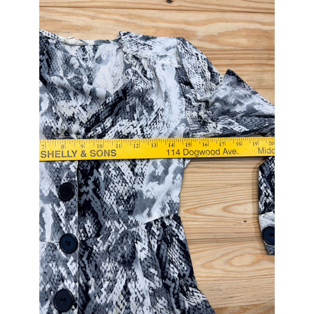 Rebellion Snake Python Animal Print Pattern No Collar Button Front Dress S