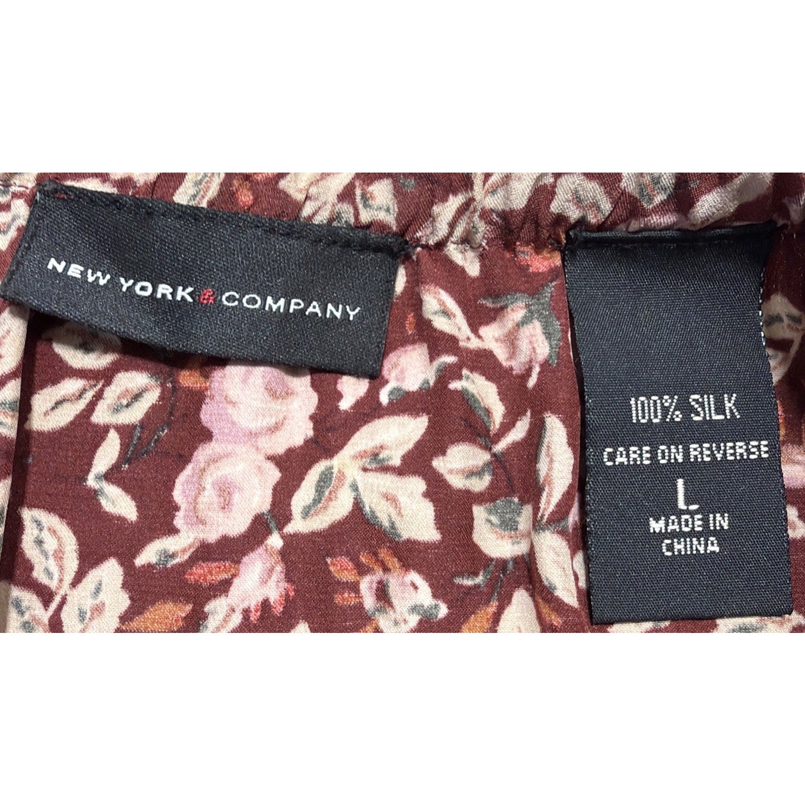 NY&CO 100% Silk Size Large Floral Midi Skirt Officecore Career