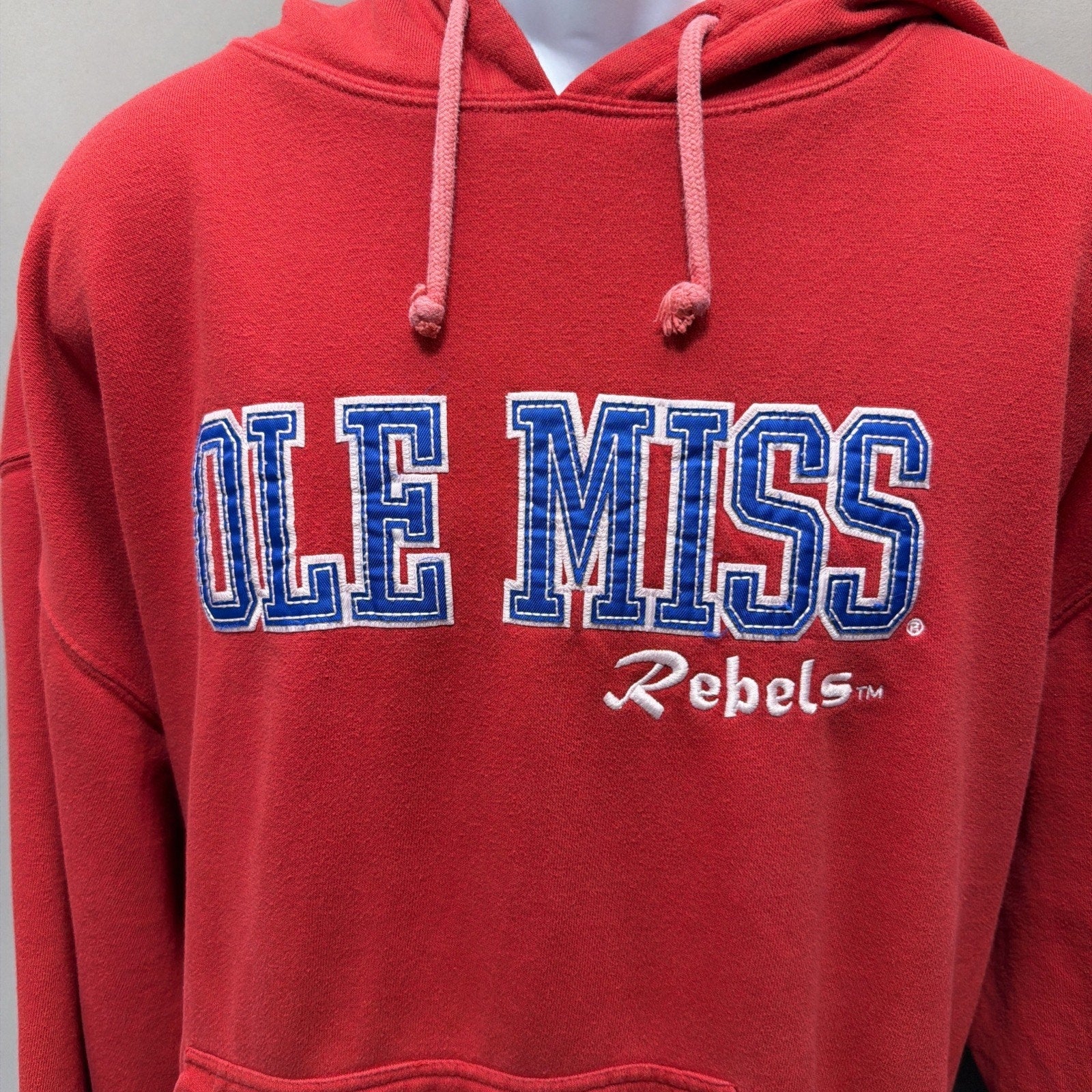 OLE MISS REBELS VINTAGE HOODED EMBROIDERED FLEECE SWEATSHIRT J. AMERICA SIZE XL