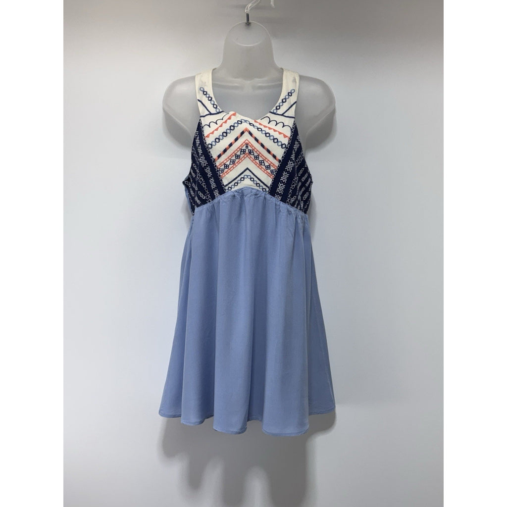 Flying Tomato Sleeveless Dress Blue Cream Coral Women’s Size Large