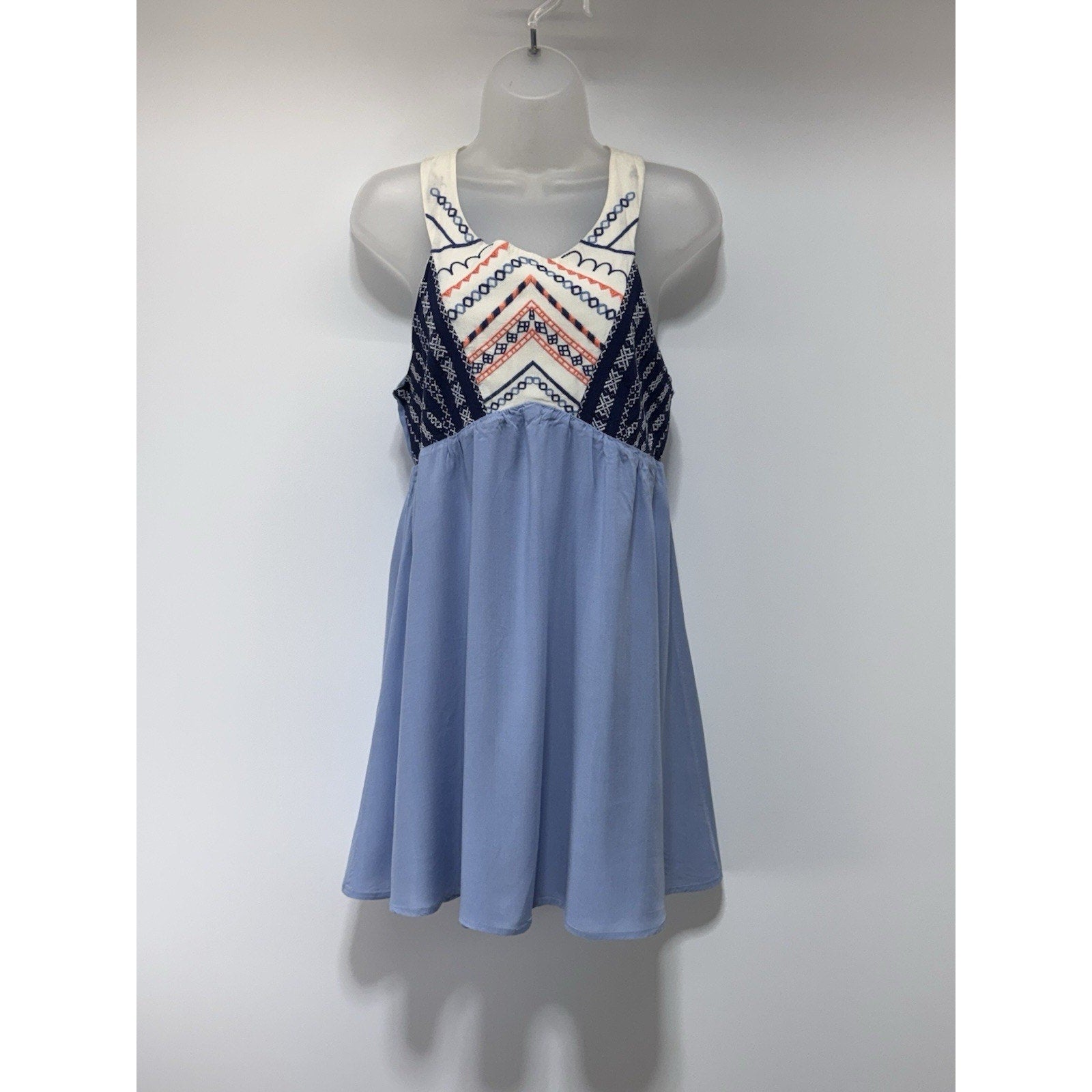 Flying Tomato Sleeveless Dress Blue Cream Coral Women’s Size Large