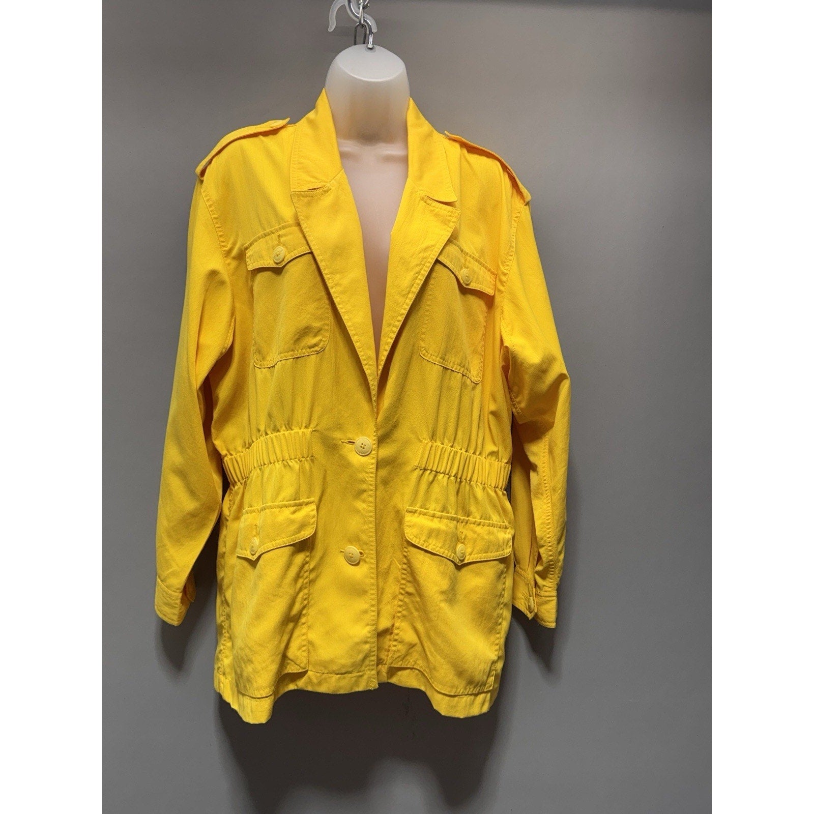 Vtg Liz Sport Petite Yellow Utility Jacket Women L Lightweight Safari Military