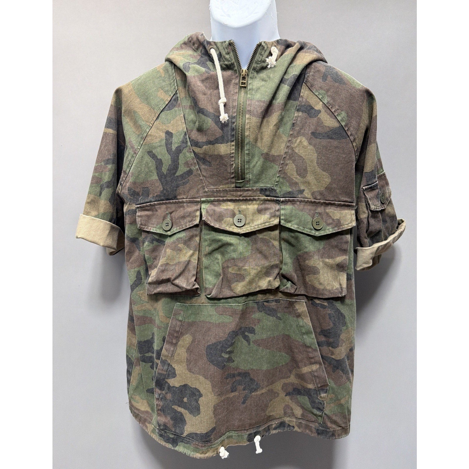 Wrmfzy m69 woodland camo hoodie Jacket Silk Linen Wool Tactical Army Hunting L