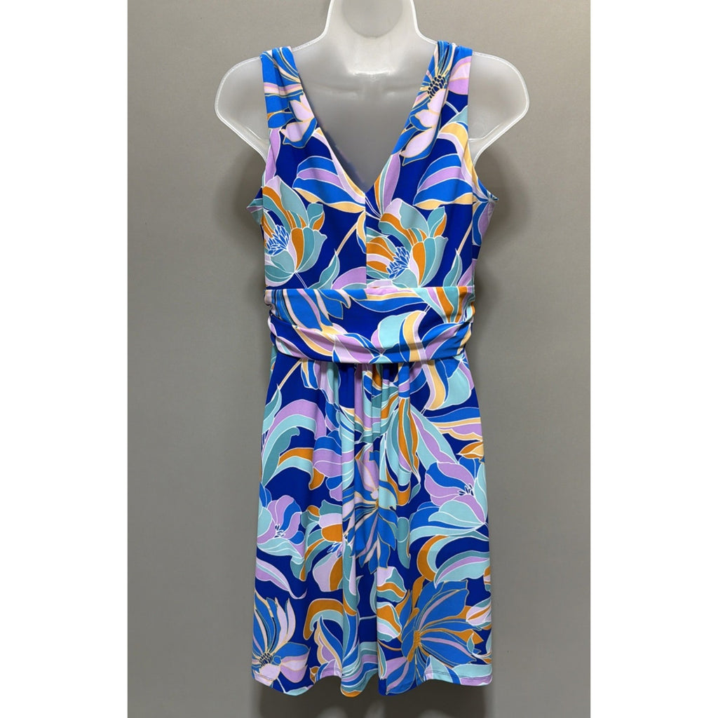 NWT Cappagallo Blue Lilac Floral Sleeveless Faux Wrap Dress Women’s Small Resort