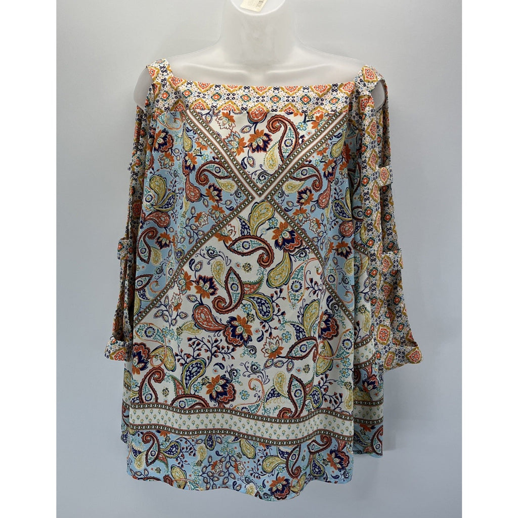 Figueroa And Flower Top Womens 2x Multicolor Paisley Cold Shoulder 3/4 Sleeve