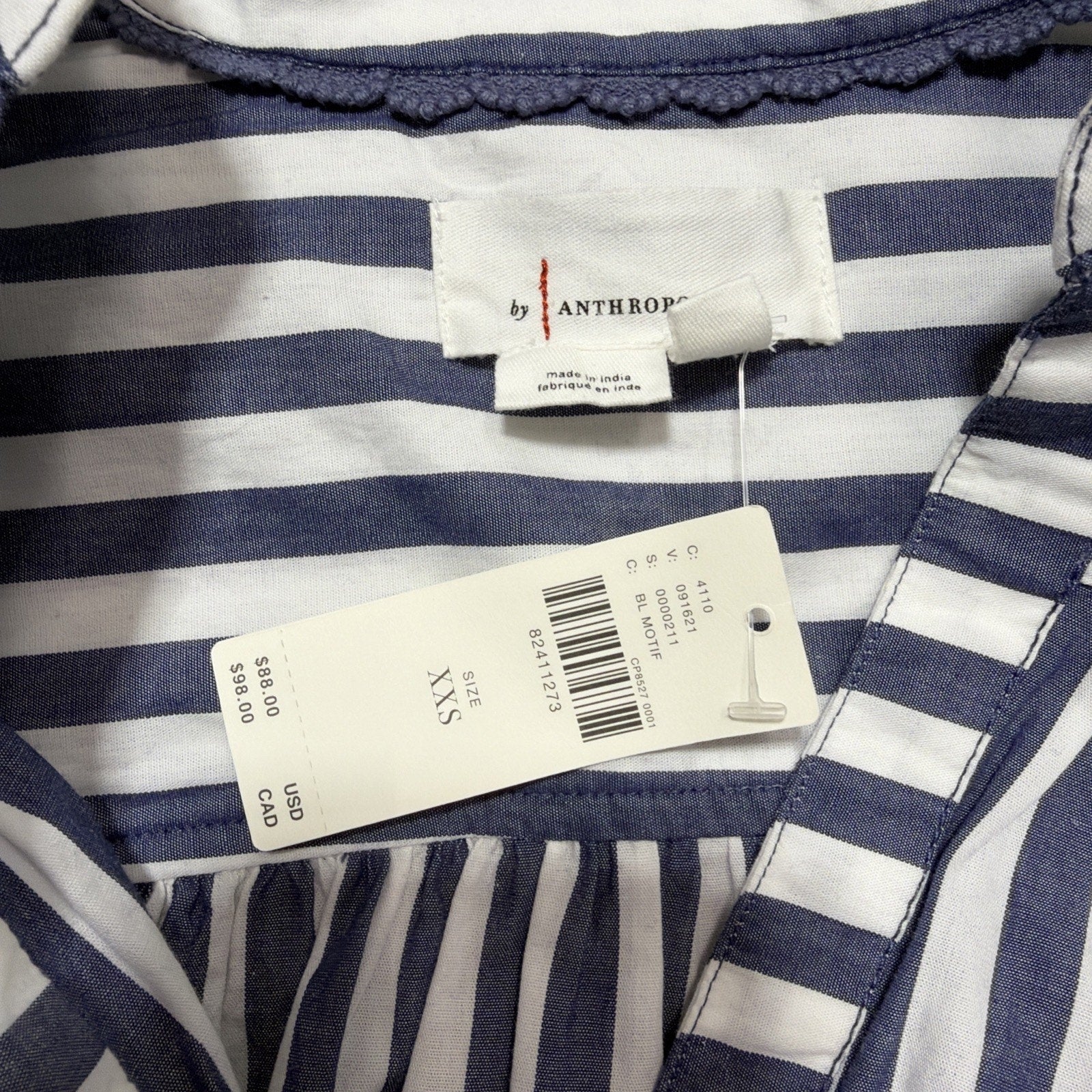 Anthropologie Womens Darcey Popover Swing Top Cotton Blue Stripe Size XXS NWT