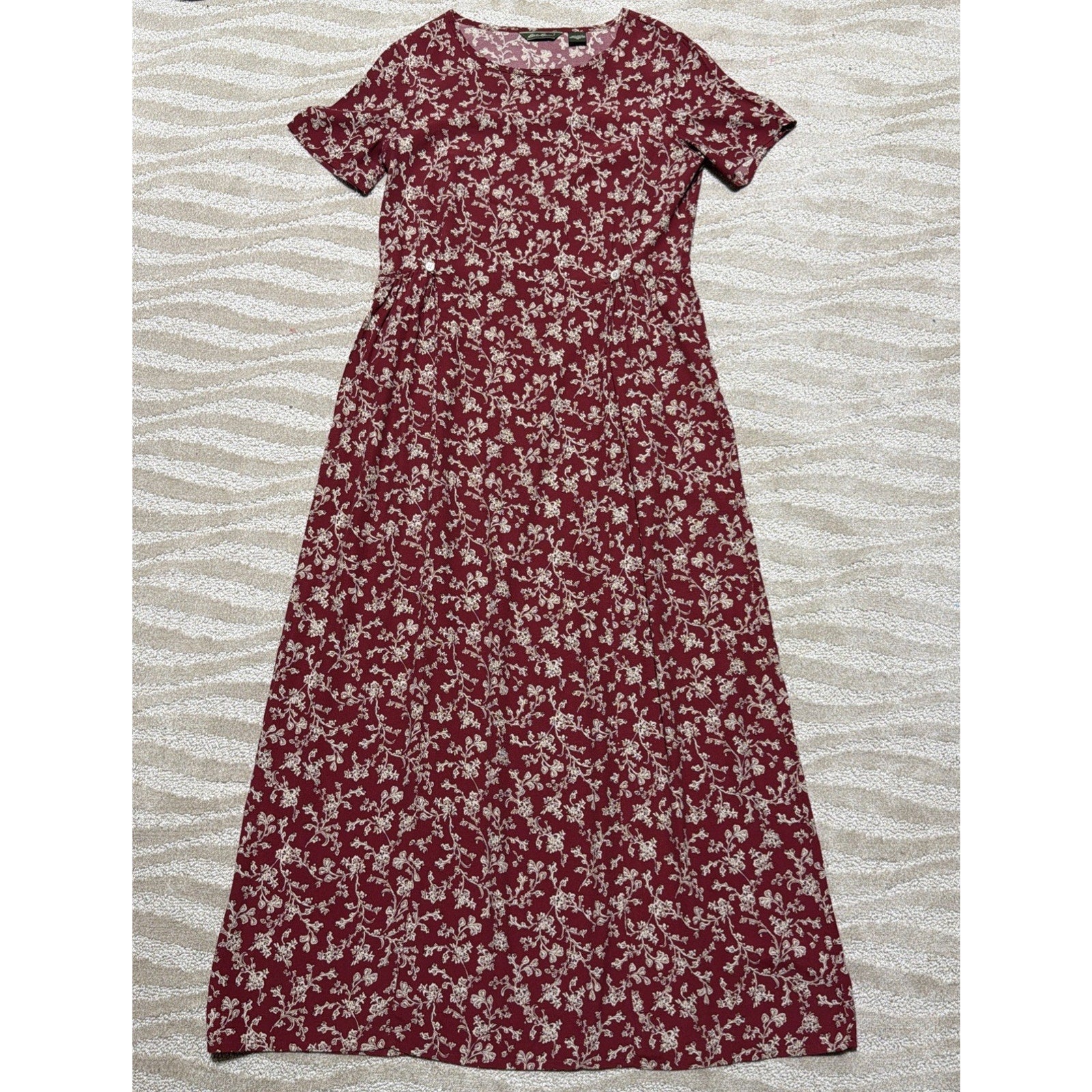 Eddie Bauer Vintage 1990s Floral Rayon Dress M Tall Cottagecore Prairie Daisy