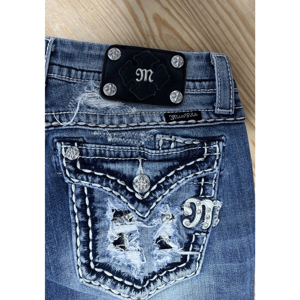 Miss Me Womens Easy Capri Thick Stitch Embellished Denim Jeans Size 30x25