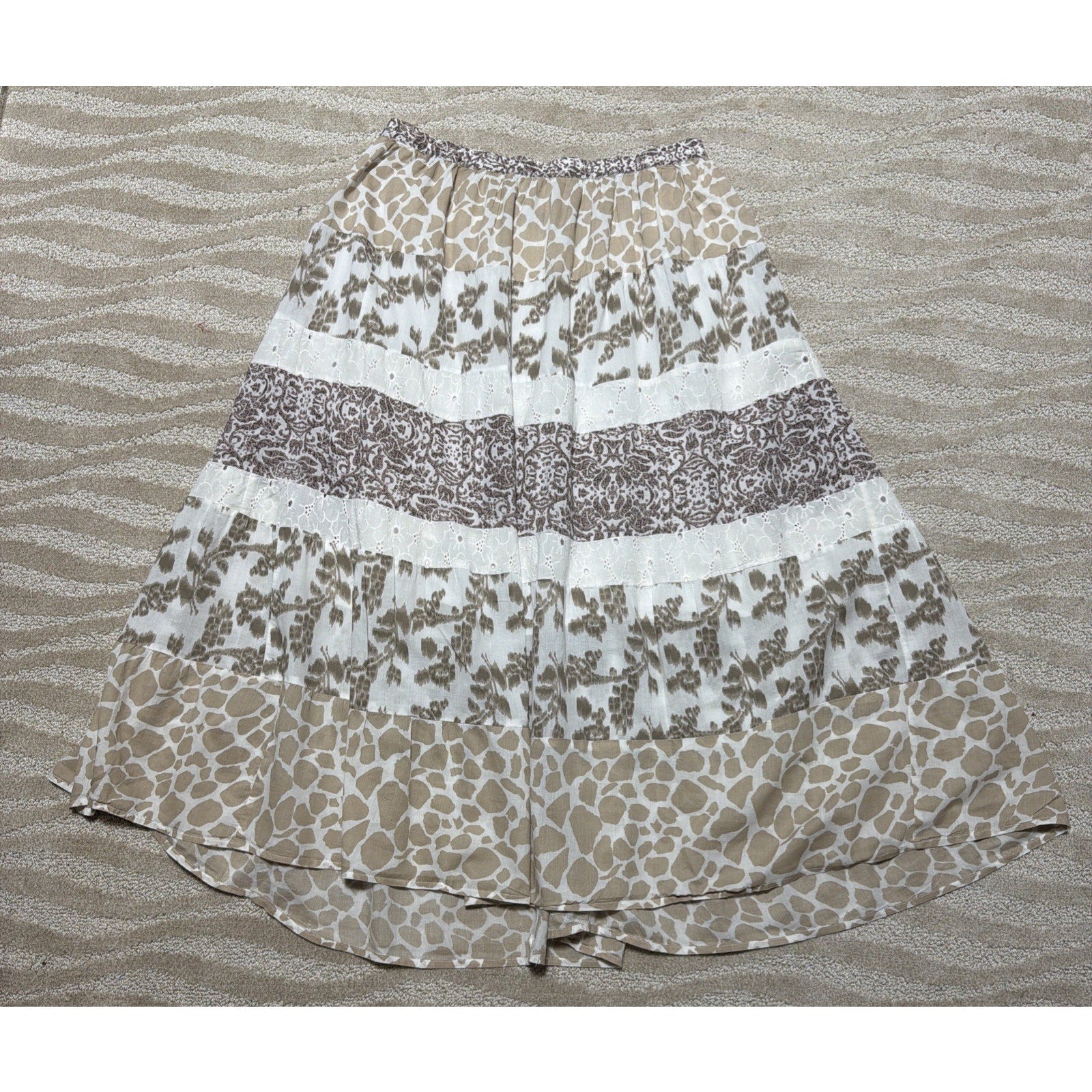BOHO/Prarie Maxi Skirts Women’s L Tiered Cotton Elastic Waist-Elements