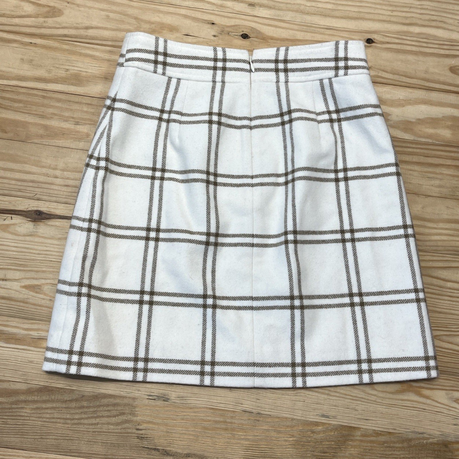 J Crew NEW NWT Womens 0 Ivory Brown Plaid Wool Blend A Line Mini Skirt