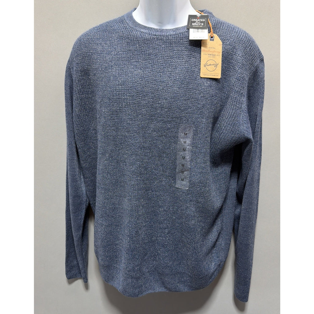 New Weatherproof Men's Medium Denim Blue Waffle Knit Crewneck Sweater