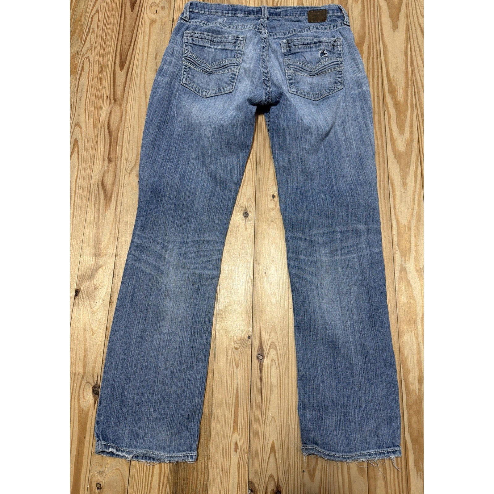 BKE Derek Straight Leg Jeans 34 Long Faded Distressed Embroidered Pockets