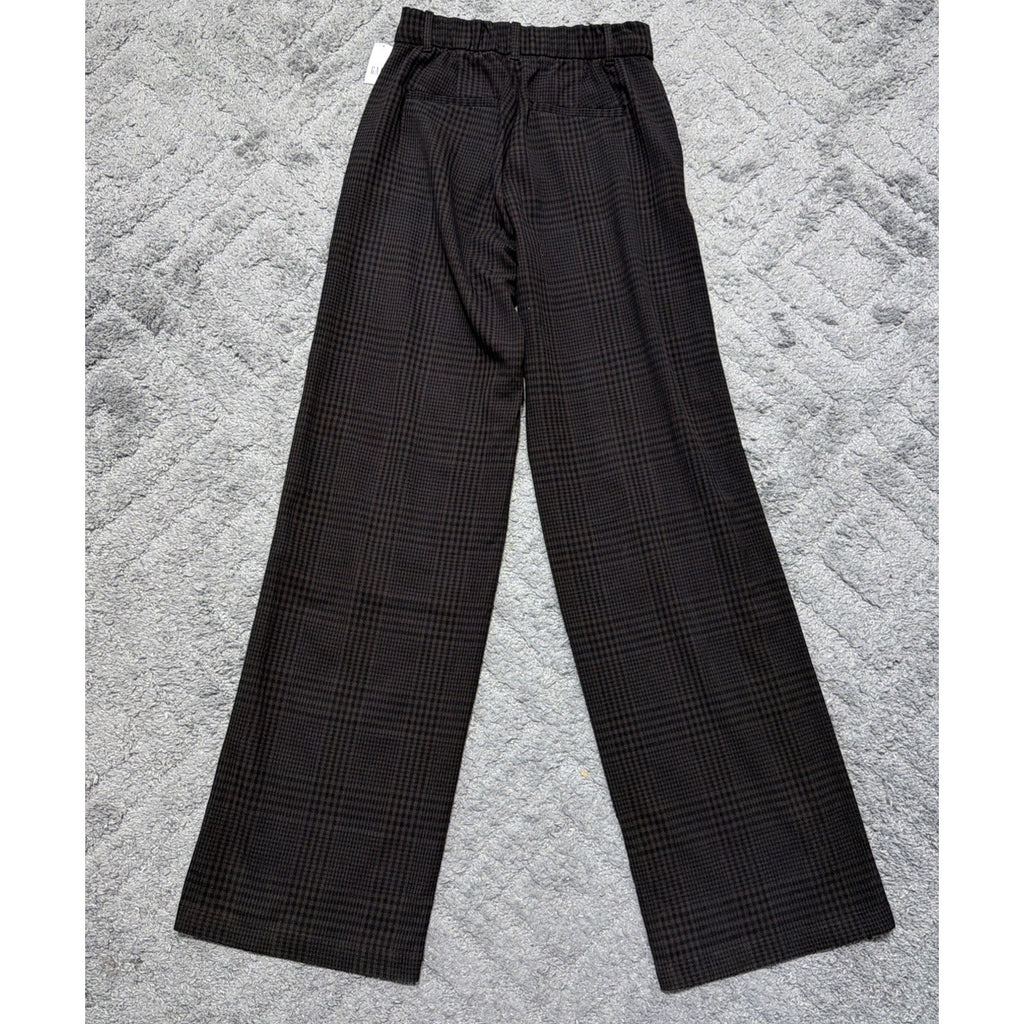 Gap High Rise Wide Leg Pants Black Plaid Womens 4 Long Twill Stretch Trouser NWT