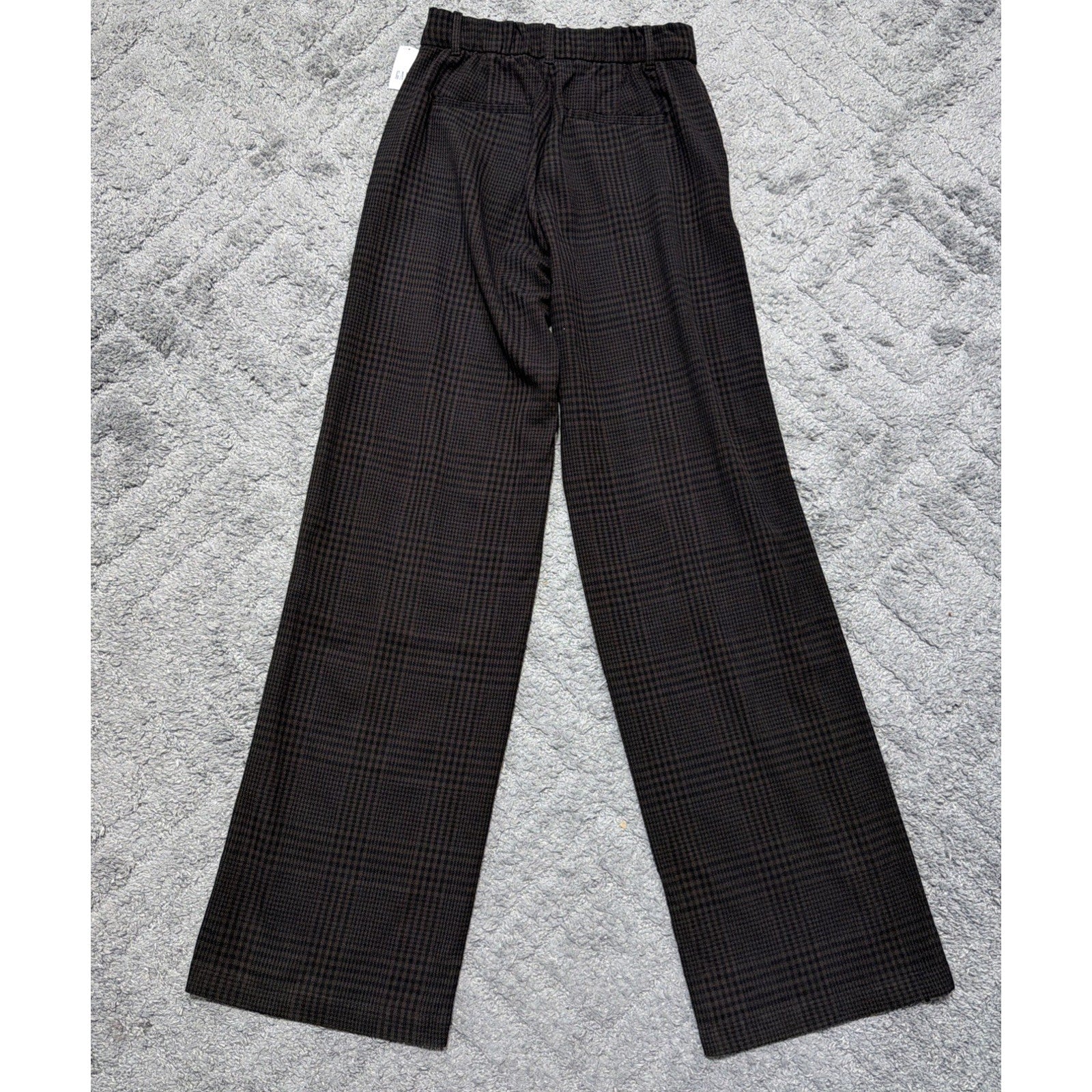 Gap High Rise Wide Leg Pants Black Plaid Womens 4 Long Twill Stretch Trouser NWT