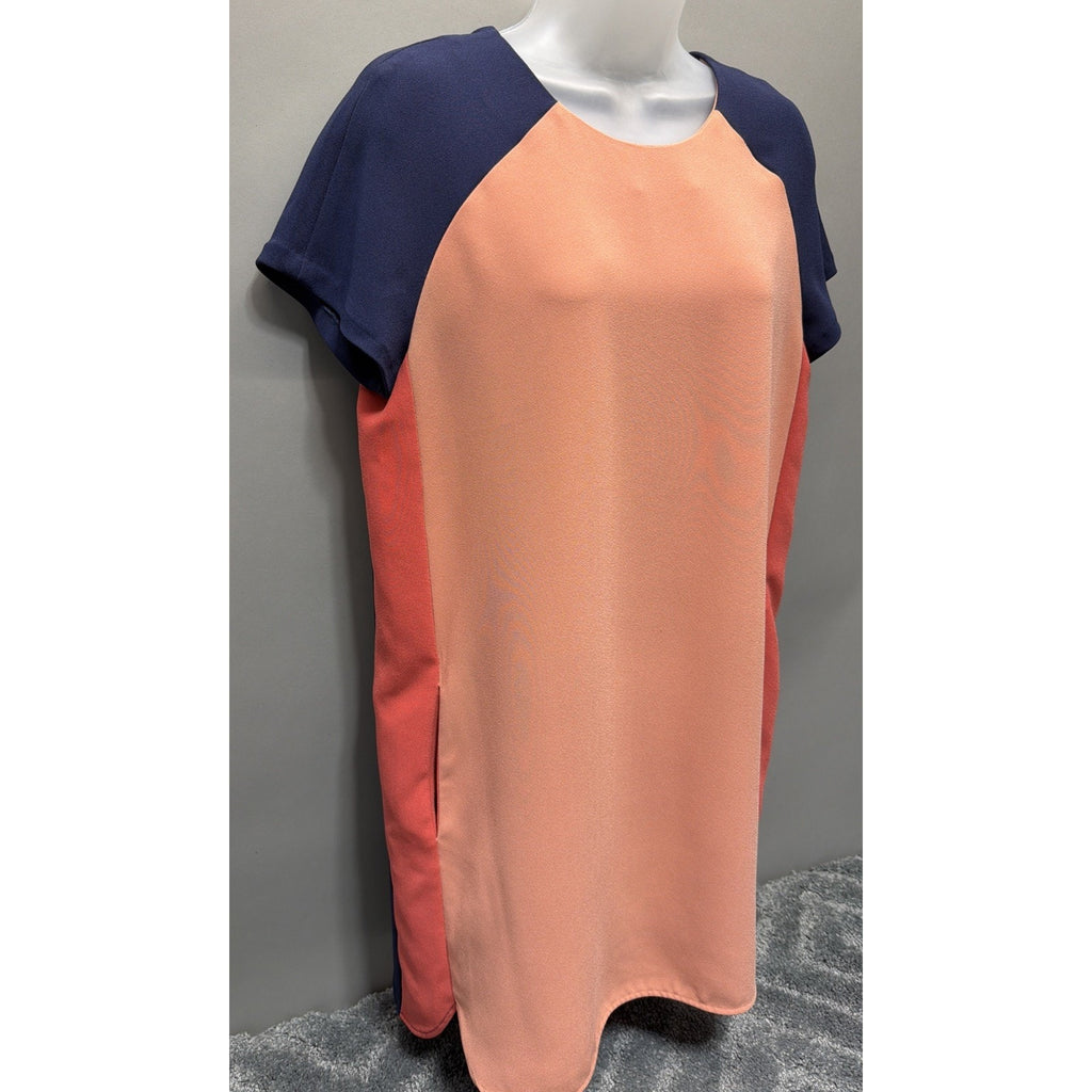 Banana Republic Color Block Shift Dress Size 8 Pink Blue Stretch Pockets
