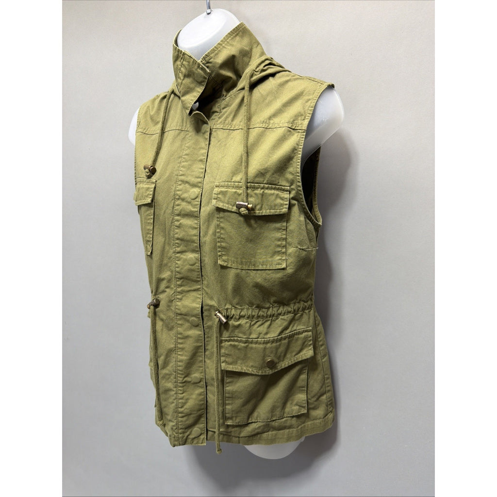 Love Tree Women's Army Green Hooded Utility Vest EUC - Size Medium