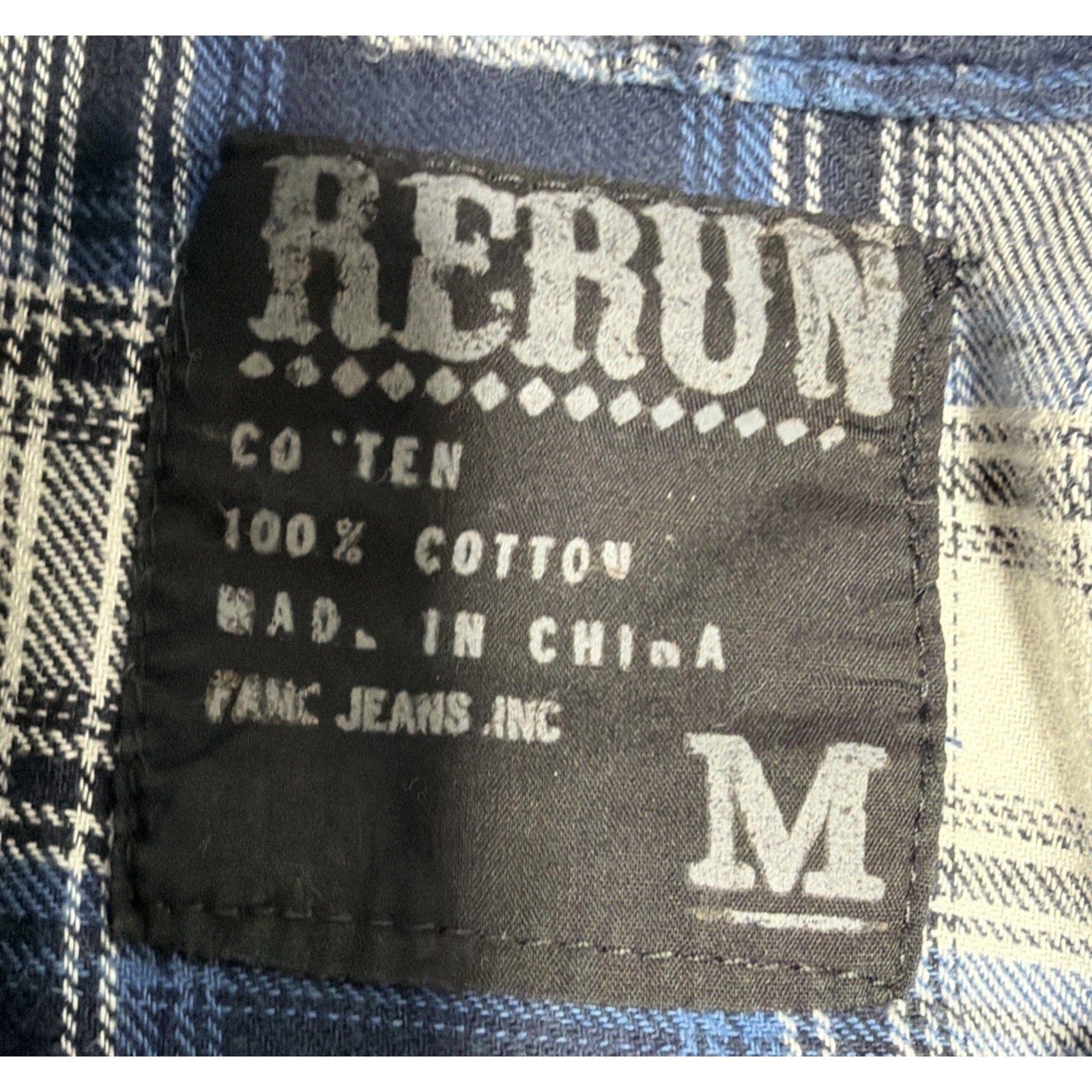 Men's RERUN Blue Plaid Button Down Cowboy Long Sleeve Shirt Size Medium