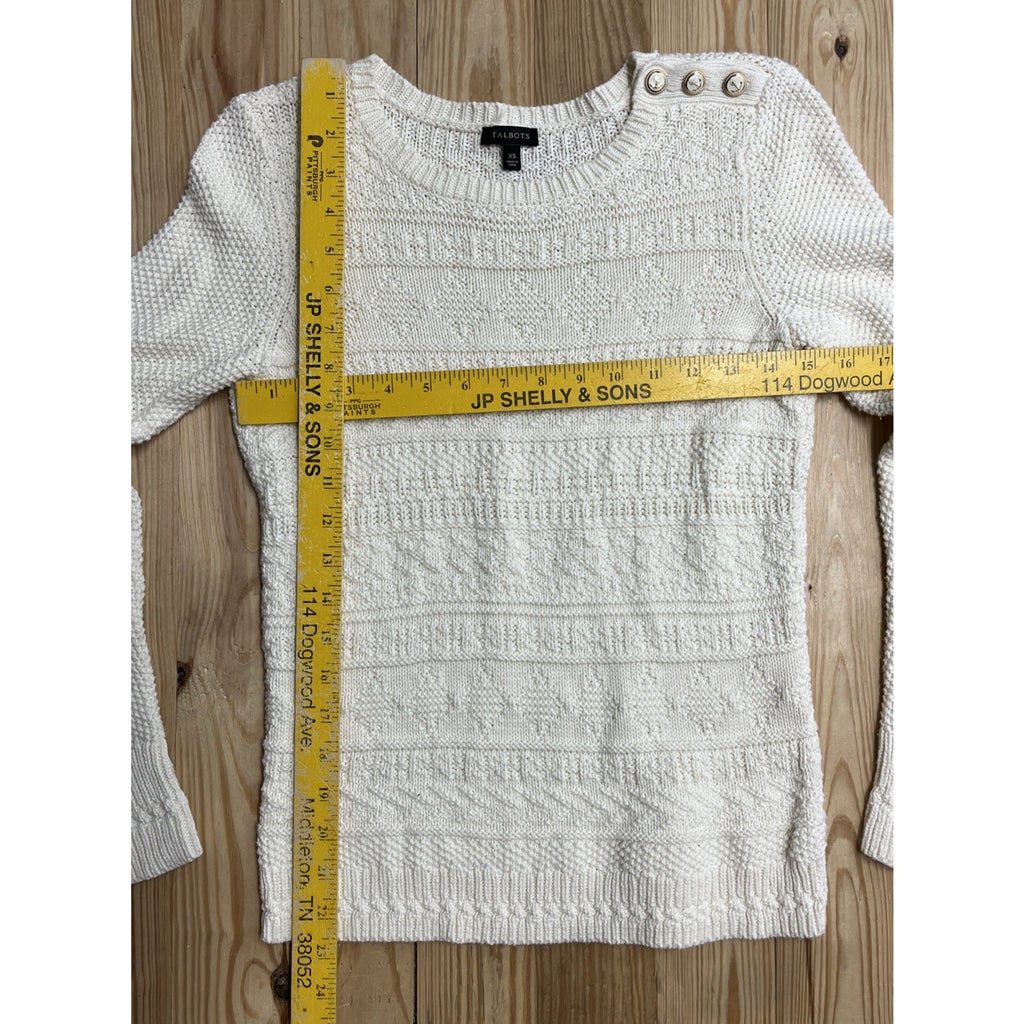 Talbots Womens Cream Textured Nautical Sweater Size XS Anchor Shoulder Buttons