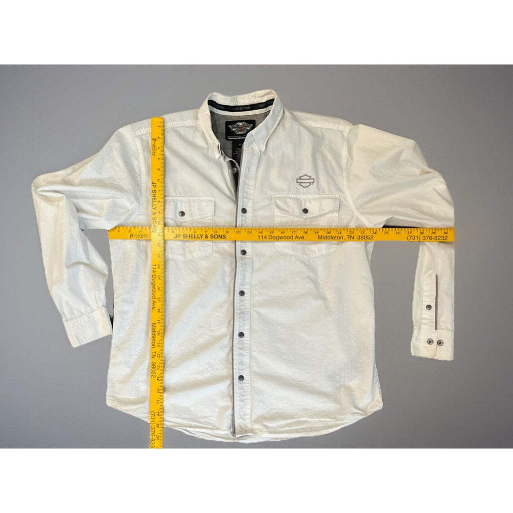 Harley Davidson Men’s White Denim Longsleeve Button Up Bar And Shield Logo XL