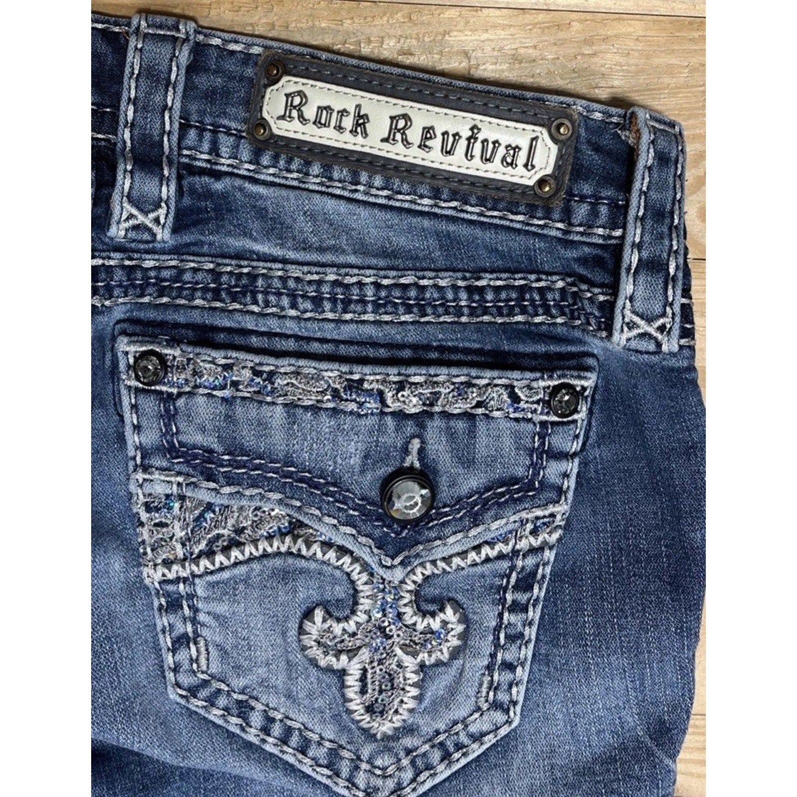 Buckle Rock Revival Jeans "Yui" Swarovski Leather Inserts Skinny Size 26