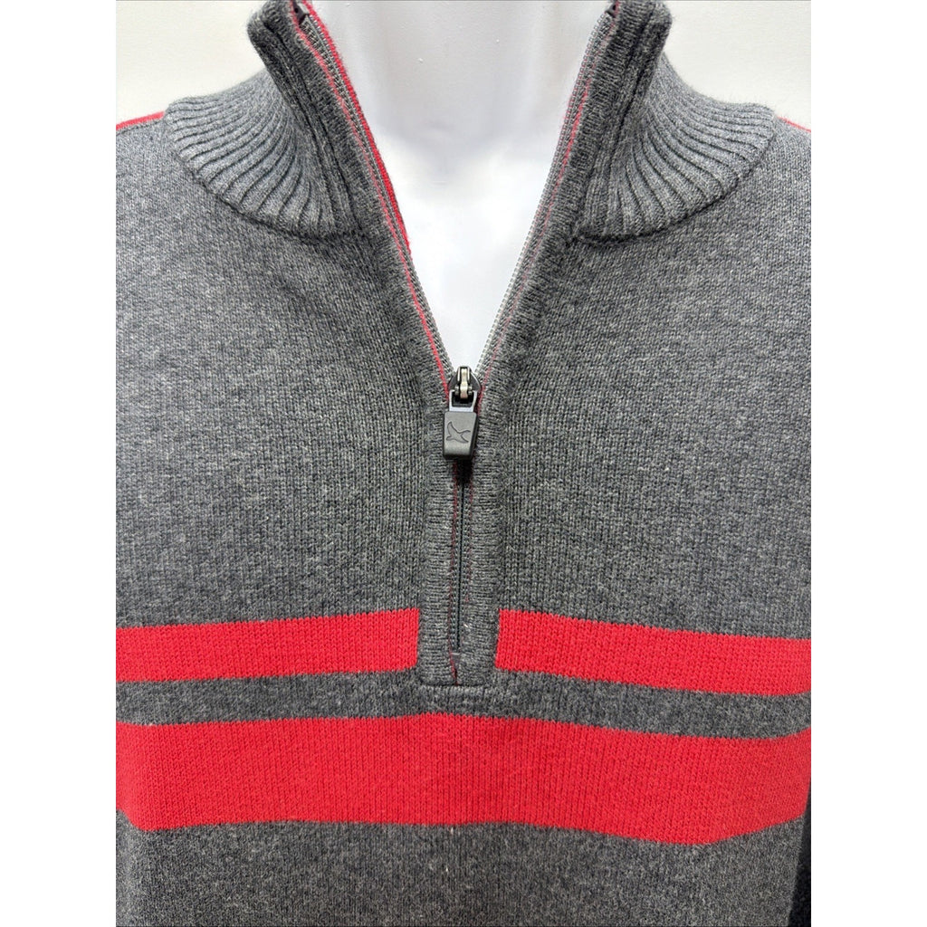 Eddie Bauer Sweater Mens Large Gray 1/4 Zip Knit Long Sleeve Pullover Preppy