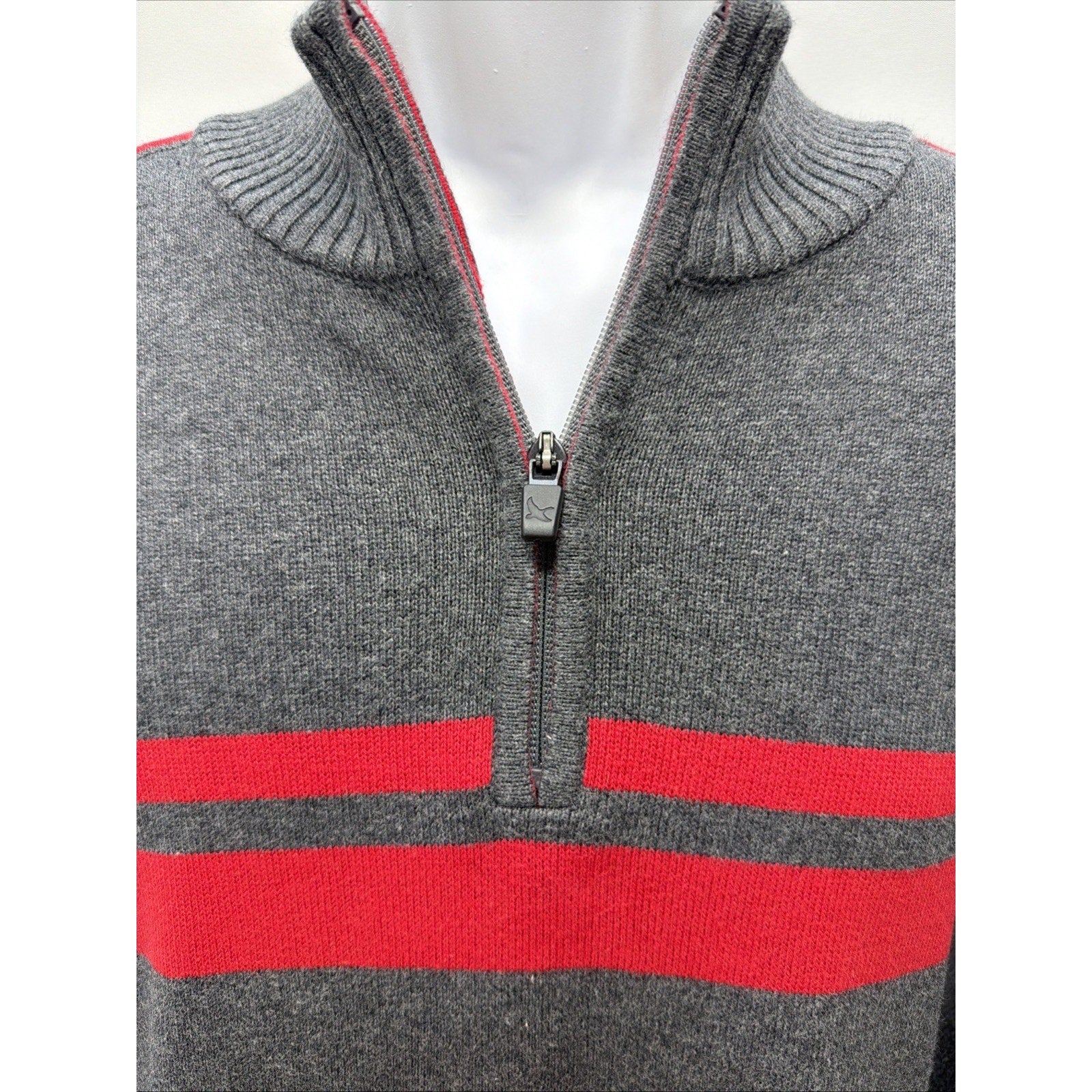 Eddie Bauer Sweater Mens Large Gray 1/4 Zip Knit Long Sleeve Pullover Preppy