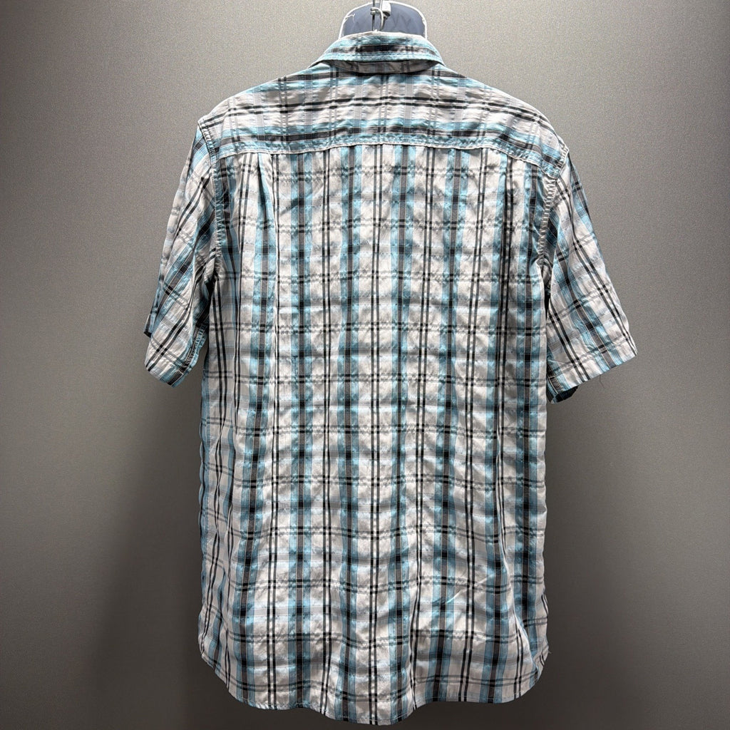 Eddie Bauer Travex Shirt Men Large Tall Blue White Plaid Hiking Fishing Outdoor