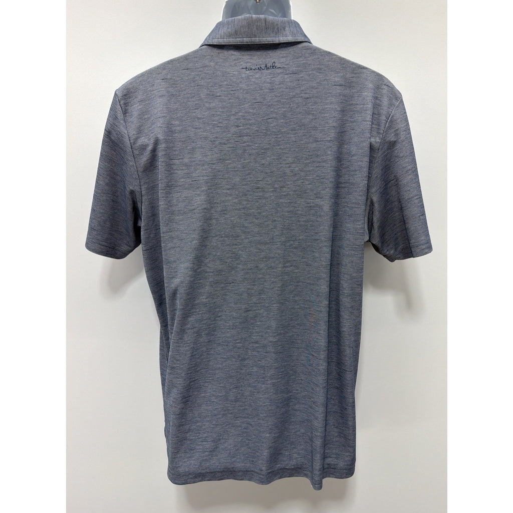 Travis Mathew Polo Shirt Mens L Blue Heather Flying Tortilla Quick Dry Golf EUC