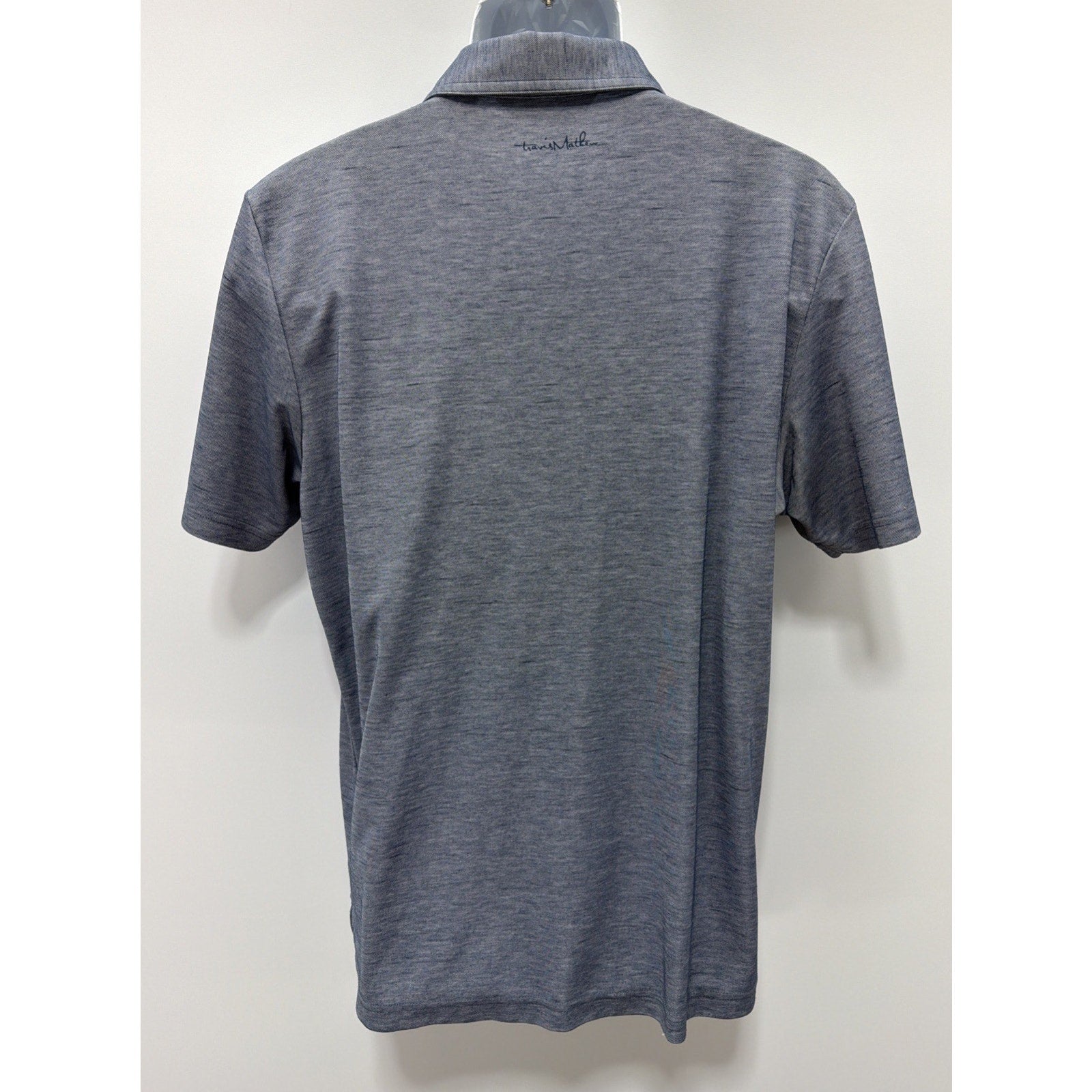Travis Mathew Polo Shirt Mens L Blue Heather Flying Tortilla Quick Dry Golf EUC