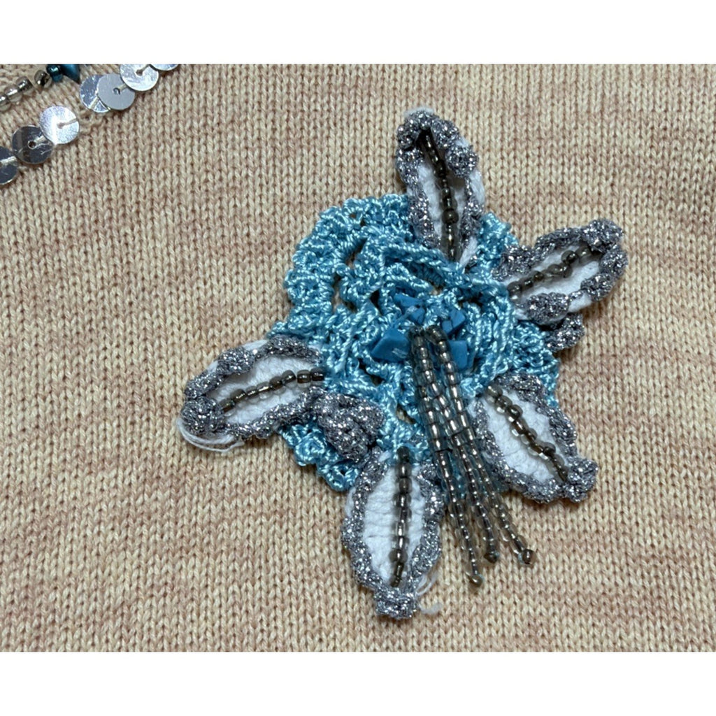 Storybook Knits Peach Starfish Sequin Turquoise Beads LS Cardigan NWT XS