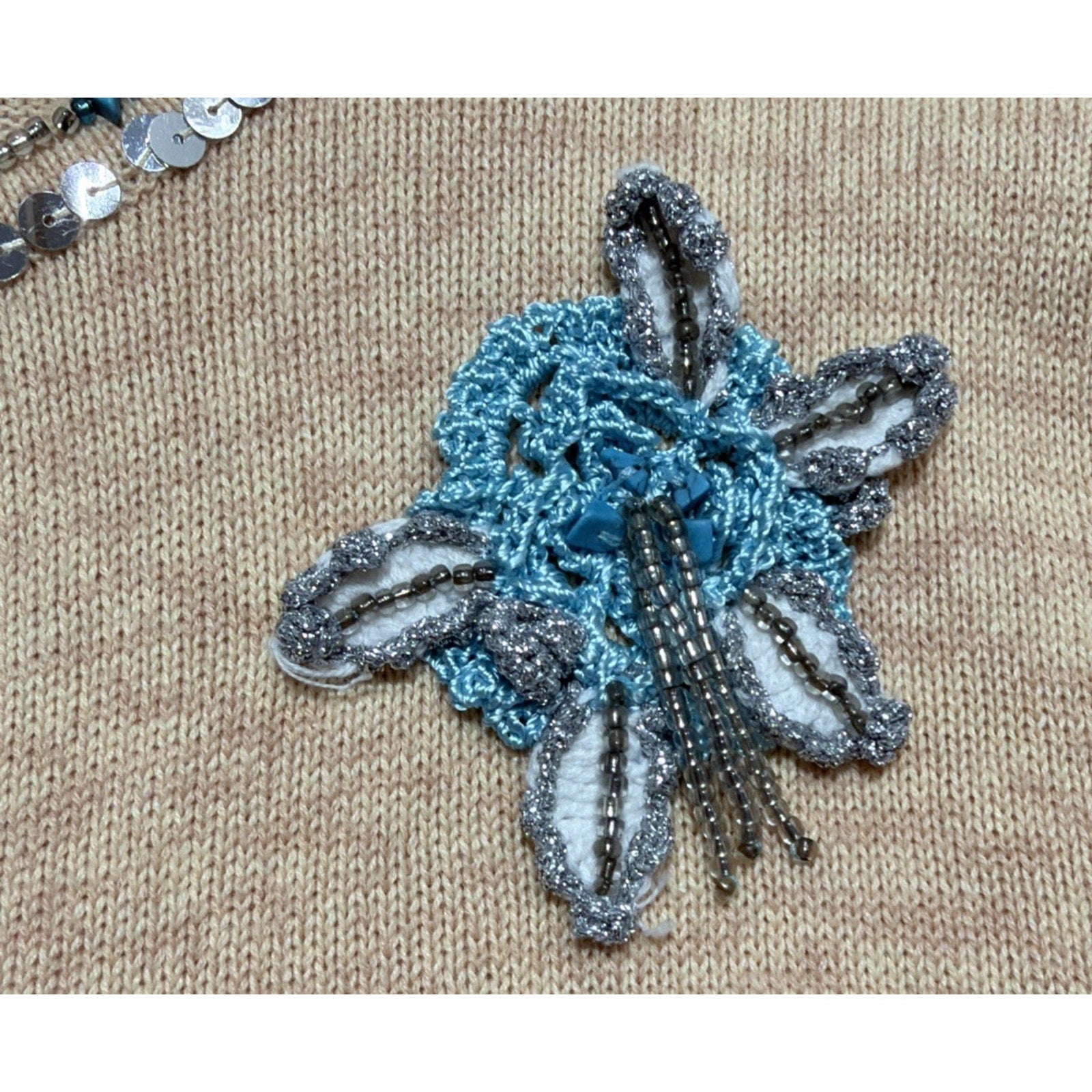 Storybook Knits Peach Starfish Sequin Turquoise Beads LS Cardigan NWT XS