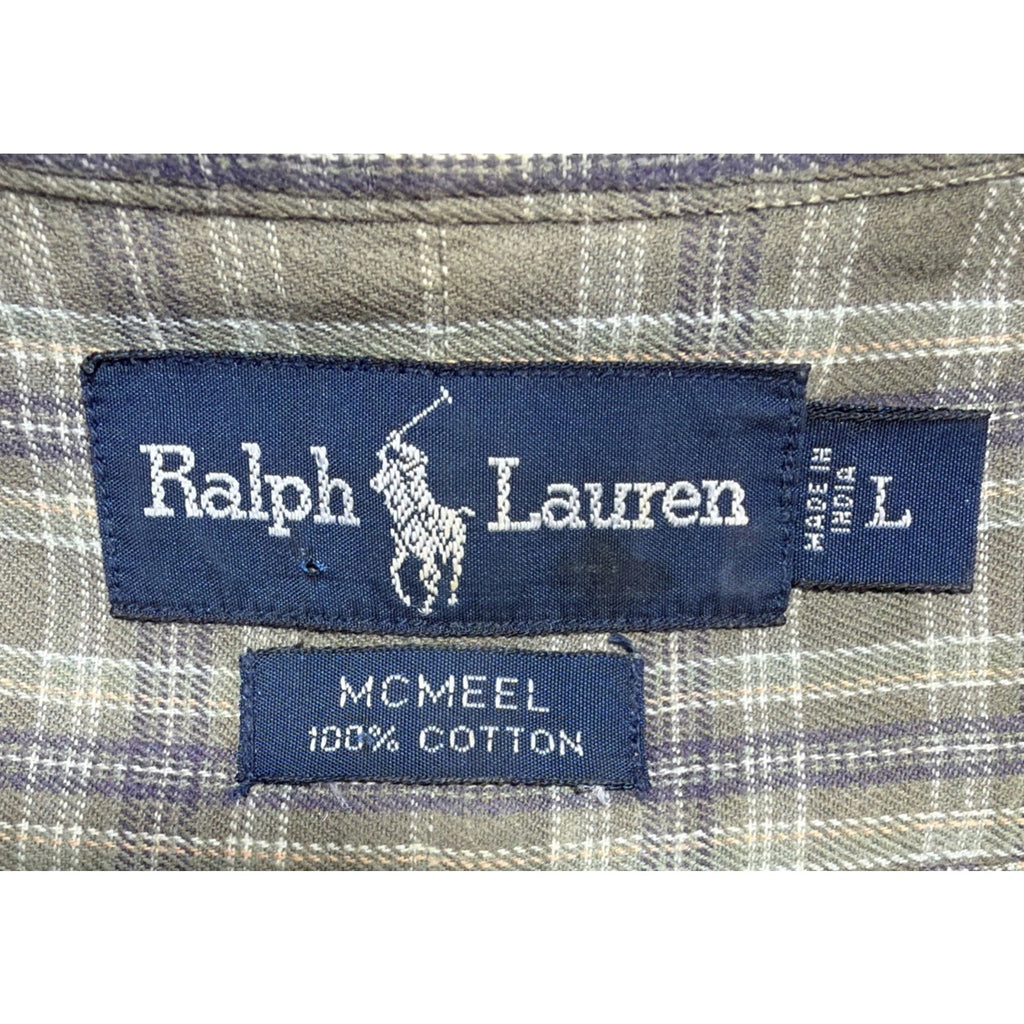 Vtg Polo Ralph Lauren McMeel Shirt Mens L Green Plaid Short Sleeve Cotton