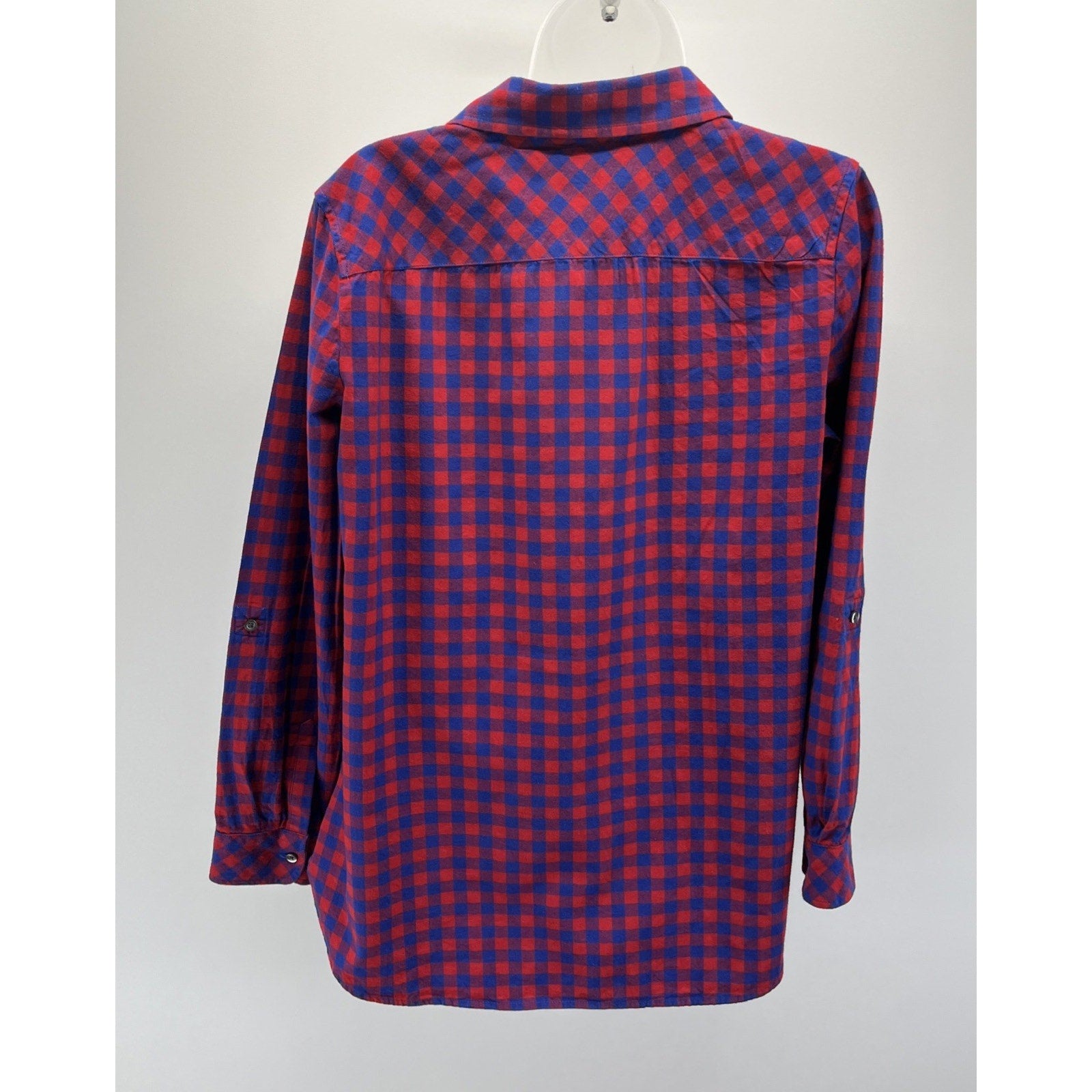 Talbots Red Blue Plaid Button Front Shirt Size M Long Sleeve Flannel