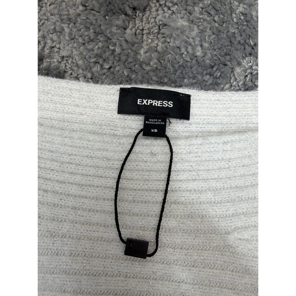 Express Women's White Shimmer Oversized Sweater Boat Neck Dolman Sleeves XS