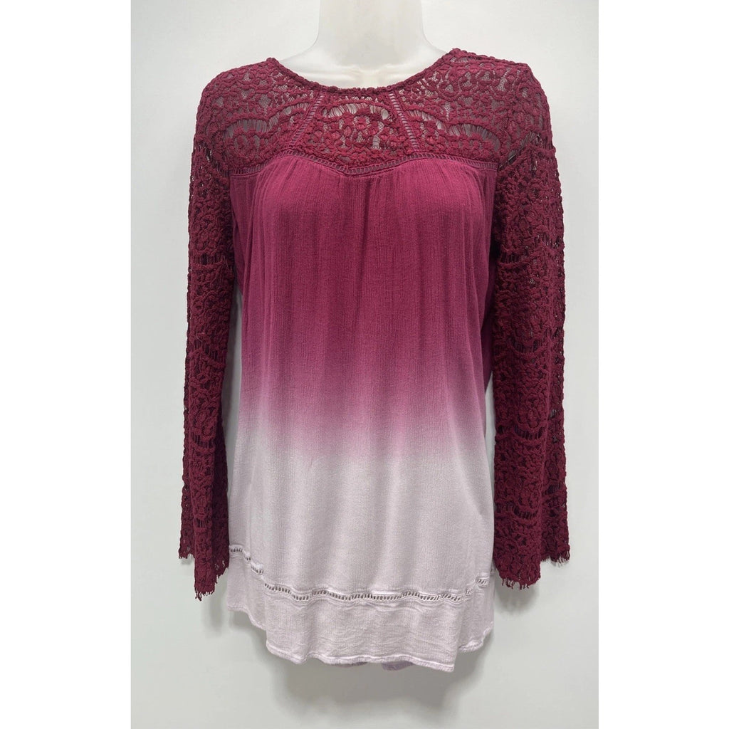 Umgee Sz S Top Tunic Bell Sleeve Pink Ombre Boho Shirt Lace