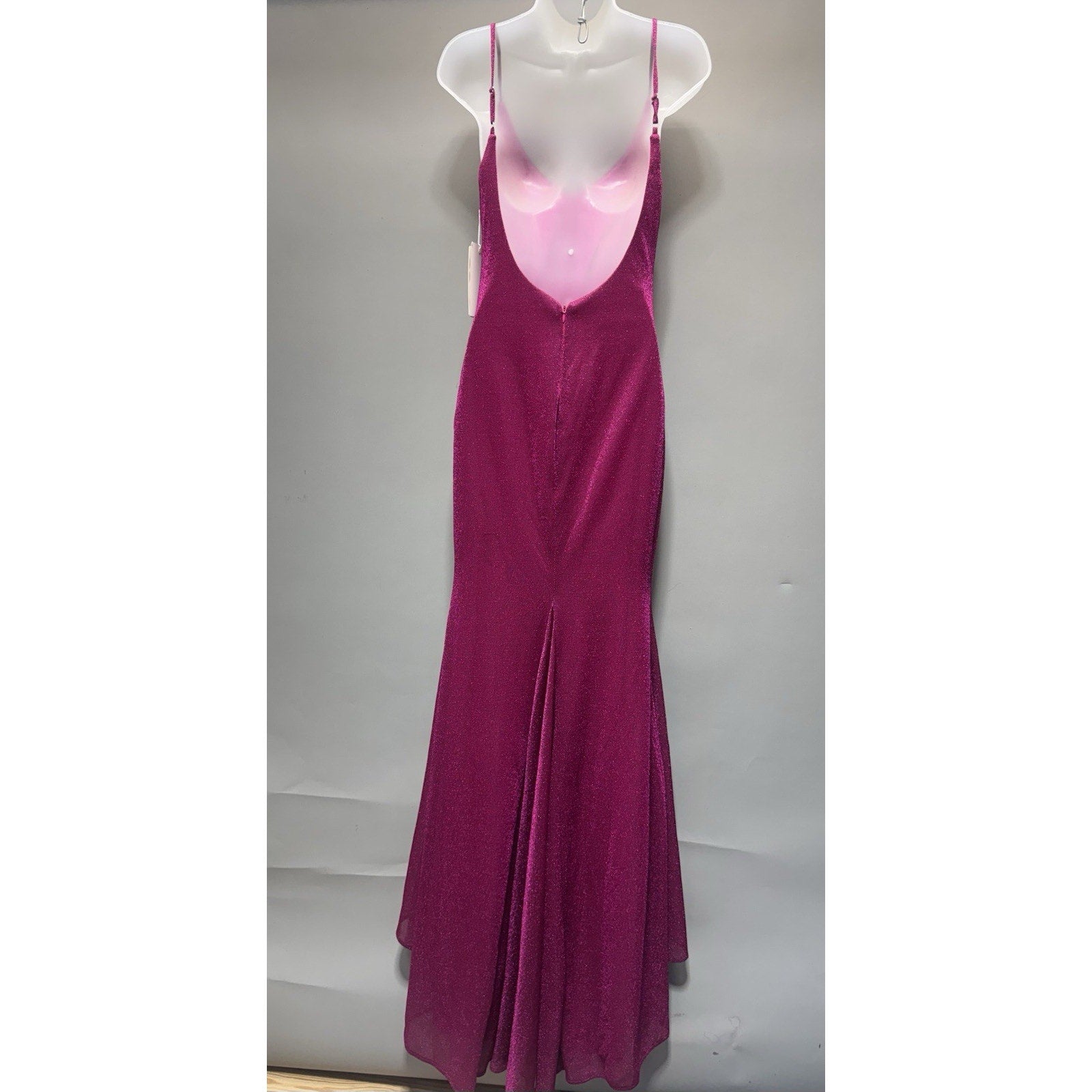 Women’s Hot Pink Glitter Formal Dress Mermaid Maxi Gown Slit Spaghetti Strap